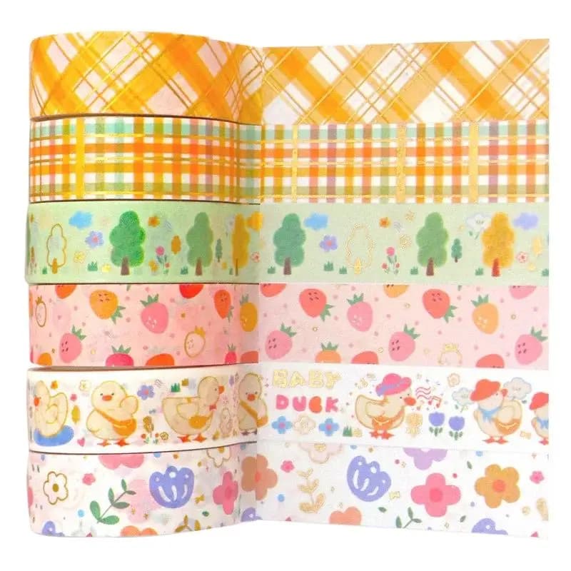 6 rolls Cute Duck Washi Tape set Gold Foil Laser Masking Tape for Scrapbooking DIY Stationary Christmas gift