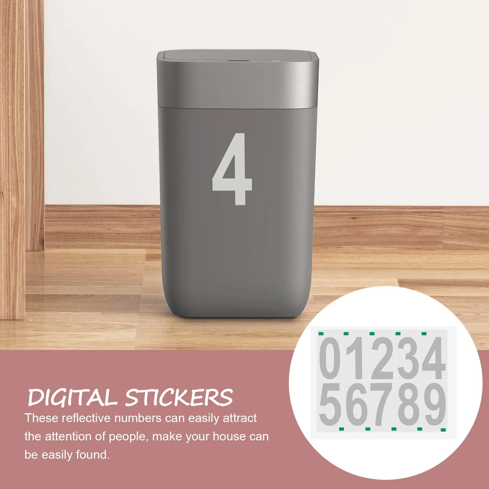 5 Sheets Wheel Recycling Bin Stickers Vinyl Number Decals for Mailbox Address Window Trashcan Outdoor Reflective House Numbers