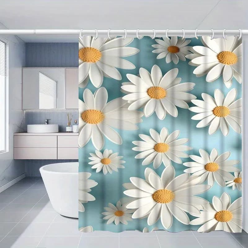 JIT1pcs Daisy Pattern Shower Curtain, High-end Elegant Bathroom Curtain, Multi-functional Curtain, Bathroom Decoration Pattern