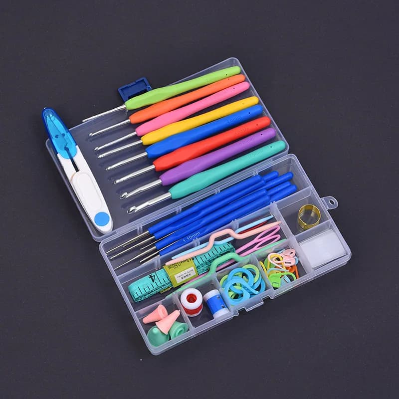 52PCS TPR Crochet Hooks Needles Kit with Case Soft Grip Ergonomic Handles for Comfort Aluminum Hooks with Weaving Sewing Tools
