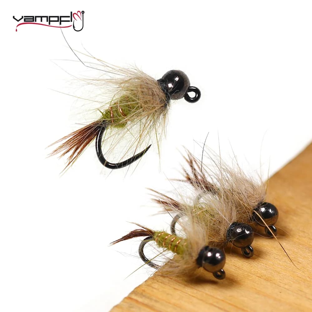 Vampfly 6pcs Hare Ear Jig ninfa Fly tungsteno Beadhead Fast Sinking Wet Euro Nymph trota esche da pesca esche Jig Hook #14