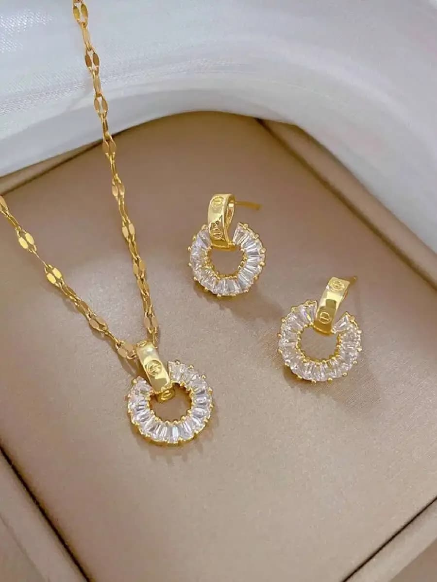 Set di Collana e Orecchini in Acciaio Inossidabile, Set di Gioielli di Lusso con Strass Scintillanti Personalizzati per Banchetti, Esclusa Confezione Regalo