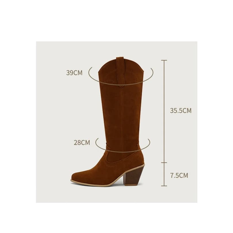 ORCHALISA Wide Leg Cowboy Knee Boots Ladies Suede Square Heel 7.5cm Slip-On Black Beige Oversized Riding Tall Footwear EU46-48