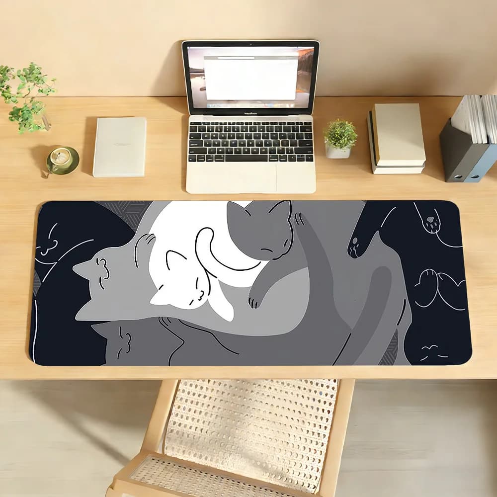 Simpatico tappetino per mouse a forma di gatto blu, antiscivolo, con bordo bloccabile, tappetino da scrivania, accessori per PC e laptop, tastiera da ufficio in gomma, decorazione per giocatori