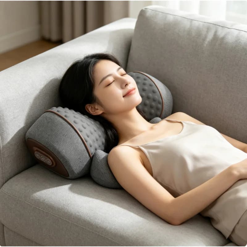 Cuscino Massaggiante Elettrico per Collo e Spalle, Ergonomico con Compressione Calda, Vibrazione, Riscaldamento e Trazione Lombare per il Relax