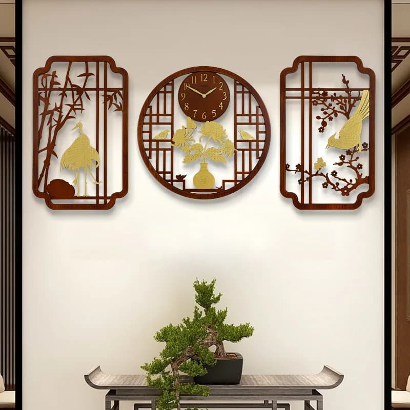 Nuovo orologio da parete cinese soggiorno casa moda stile cinese semplice silenzioso creativo grande legno