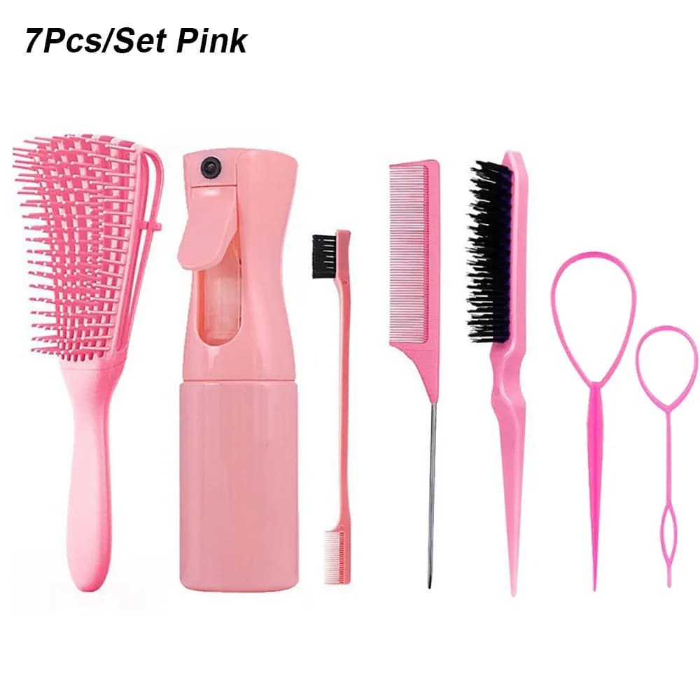 7 pezzi/set set di strumenti per parrucchieri per il controllo dei bordi spazzola per sopracciglia set di spazzole per capelli in plastica con trecciatori creatore di coda di cavallo