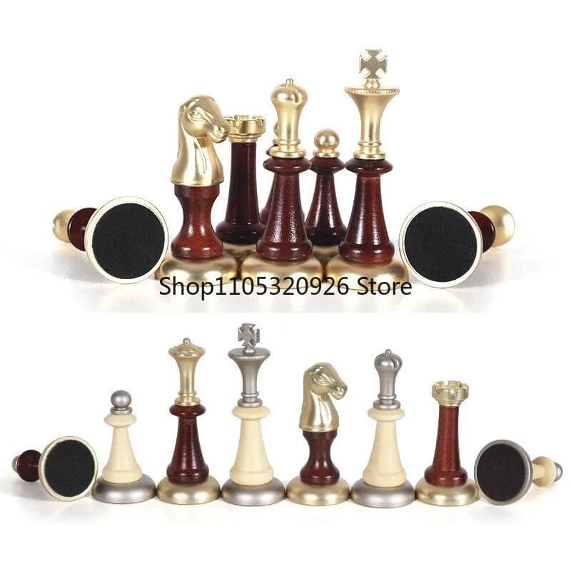 Luxury Wooden Drawer Chess Set, Metal Inlaid Chess Pieces, European Style Desktop Chessboard for Home Decor