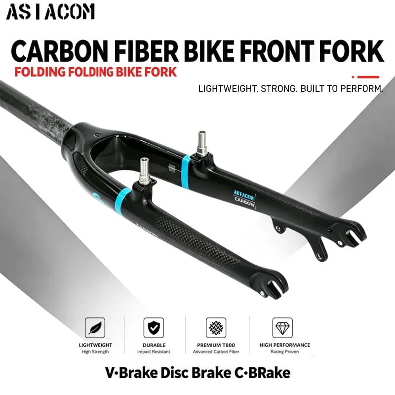 ASIACOM Full Carbon 20‑Inch Folding Bike Front Fork, Disc V C‑Brake Rigid Fork for Small Wheel Bicycle Modification Parts