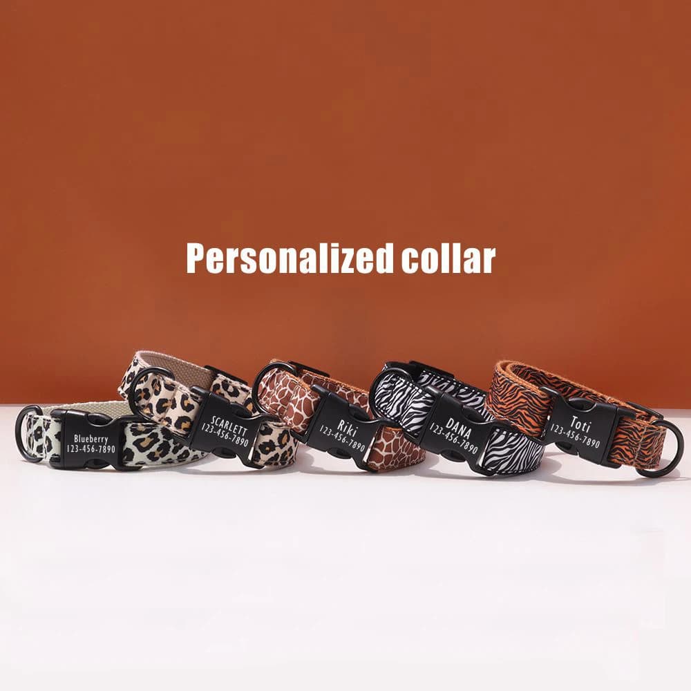Collari per cani personalizzati con strisce di animali, fibbia con incisione gratuita per cani di piccola taglia Medimum, guinzaglio abbinato disponibile