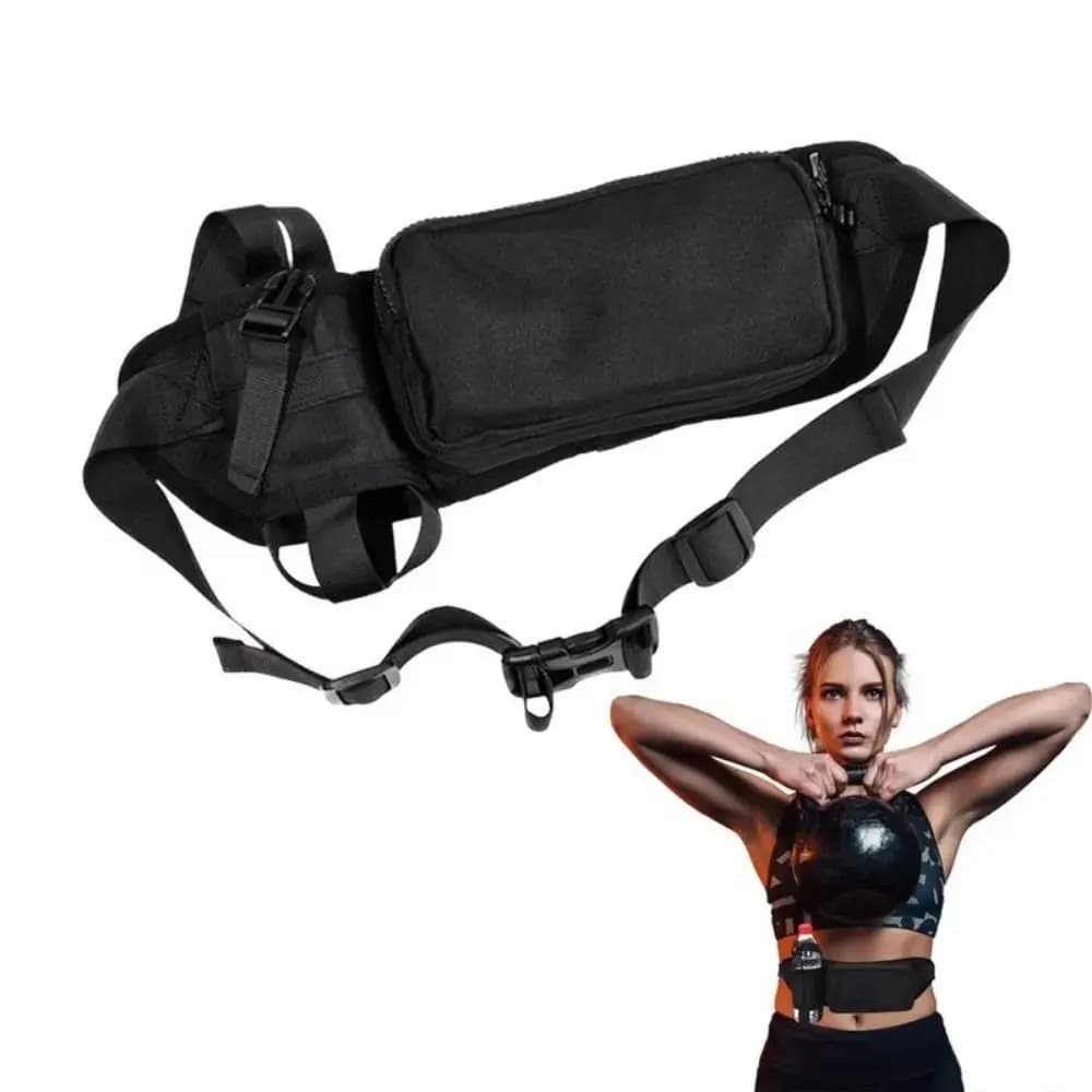 Multifunctional Running Belt in Nylon, Adjustable Waist Bag with Water Bottle Door, for Race and Gym