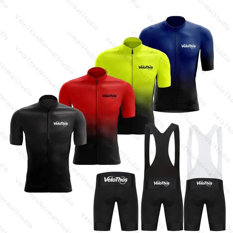 VeloThos Cycling Jersey Set Short sleeve and Summer Bib Shorts Sport Camping Pro Race Bicycle Clothing MTB Ropa Maillot for Men