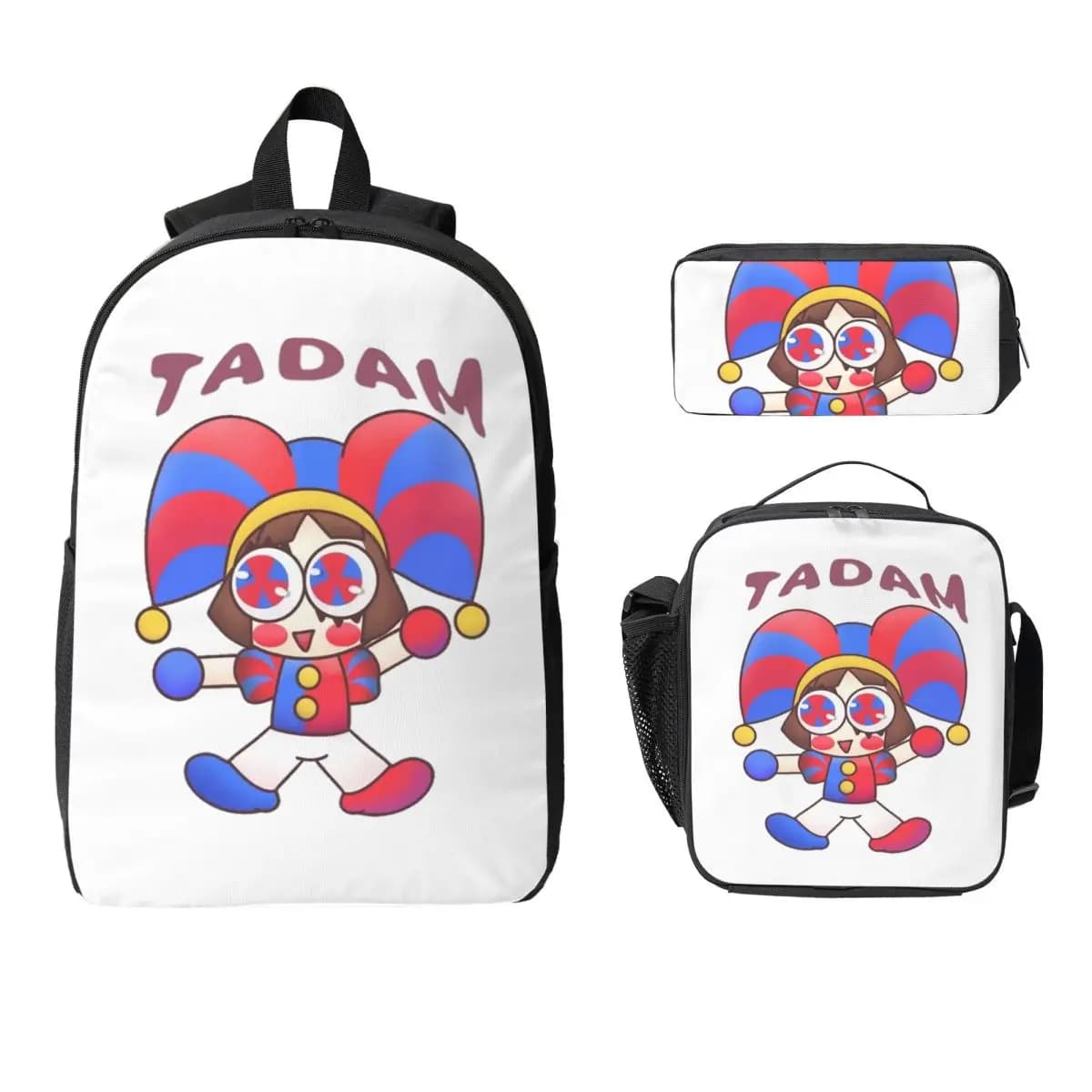 Pomni Tadam Graphic The Amazing Digital Circus Zaino Studente Ragazzo Ragazze BookBag Borsa da scuola Borsa da pranzo isolata 3ps Astuccio