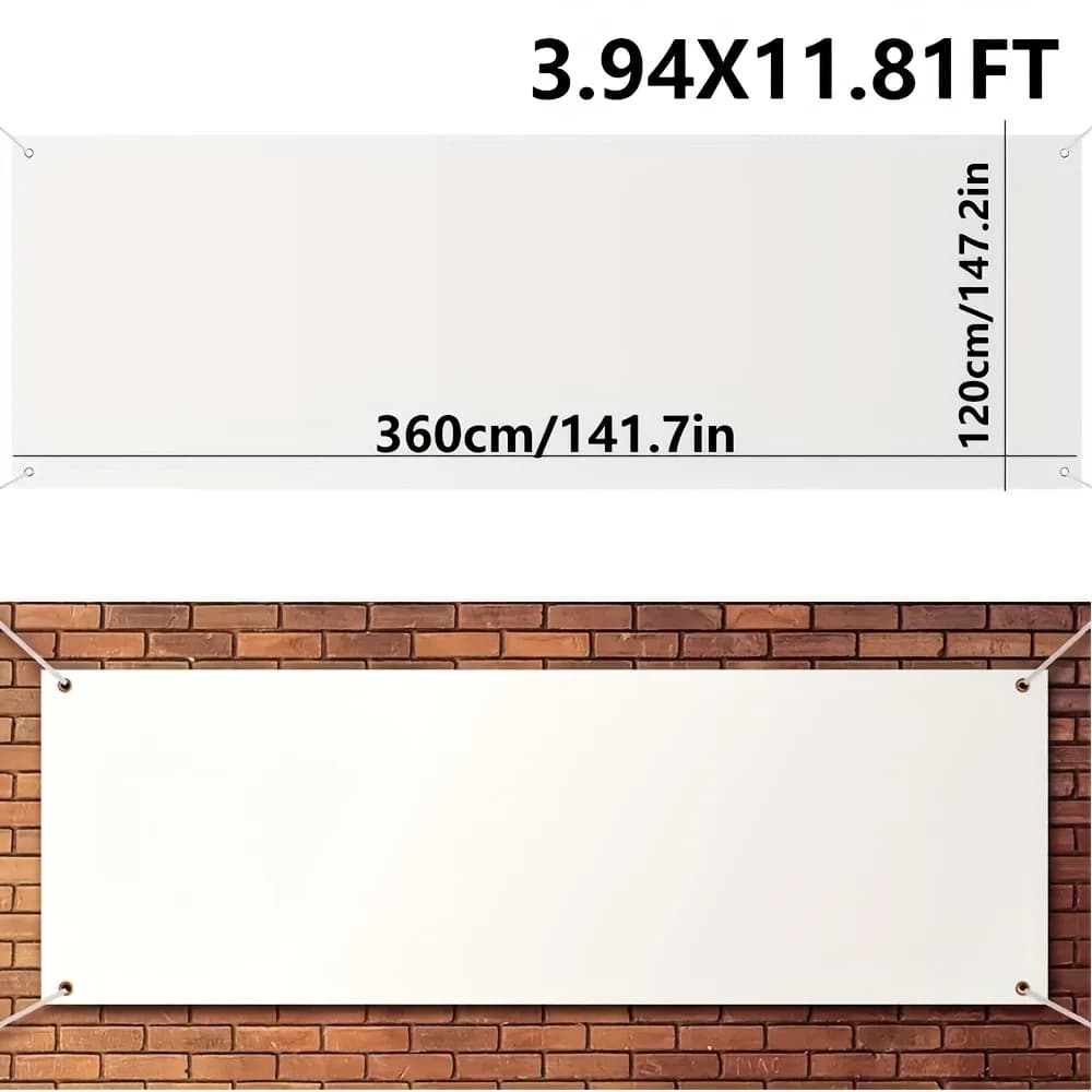Bianco 3.94X11.81FT Grande striscione e segnaletica Banner vuoto Banner sublimatico con corda sospesa per uso interno a parete Facile esterno H