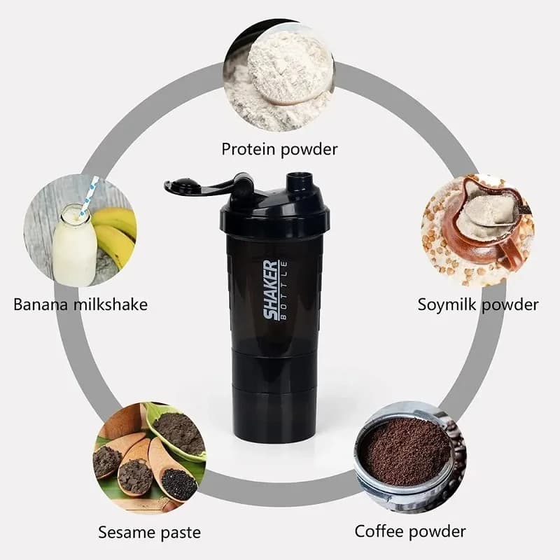 3 Layers Shaker Protein Bottle Shake Cup Water Bottle Plastic Mixing Cup Body building Coffeeware Teaware