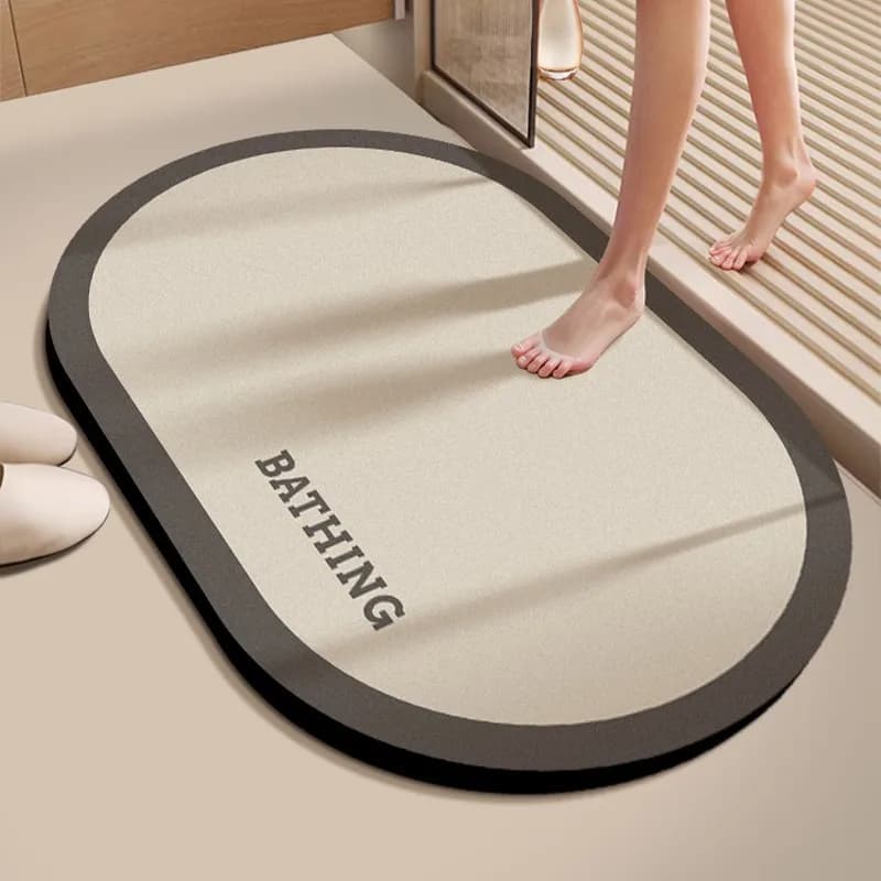 Tappetino da Bagno Ovale in Terra Diatomacea, Asciugatura Rapida, con Motivo Moderno Minimalista