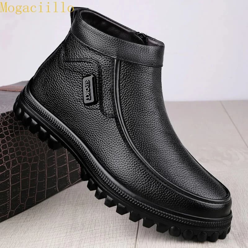 Classic Winter Men's Genuine Leather Boots Plus Size 38-51 Outdoor Anti Slip Thick Soled Wear-resistant Hiking Casual Shoes