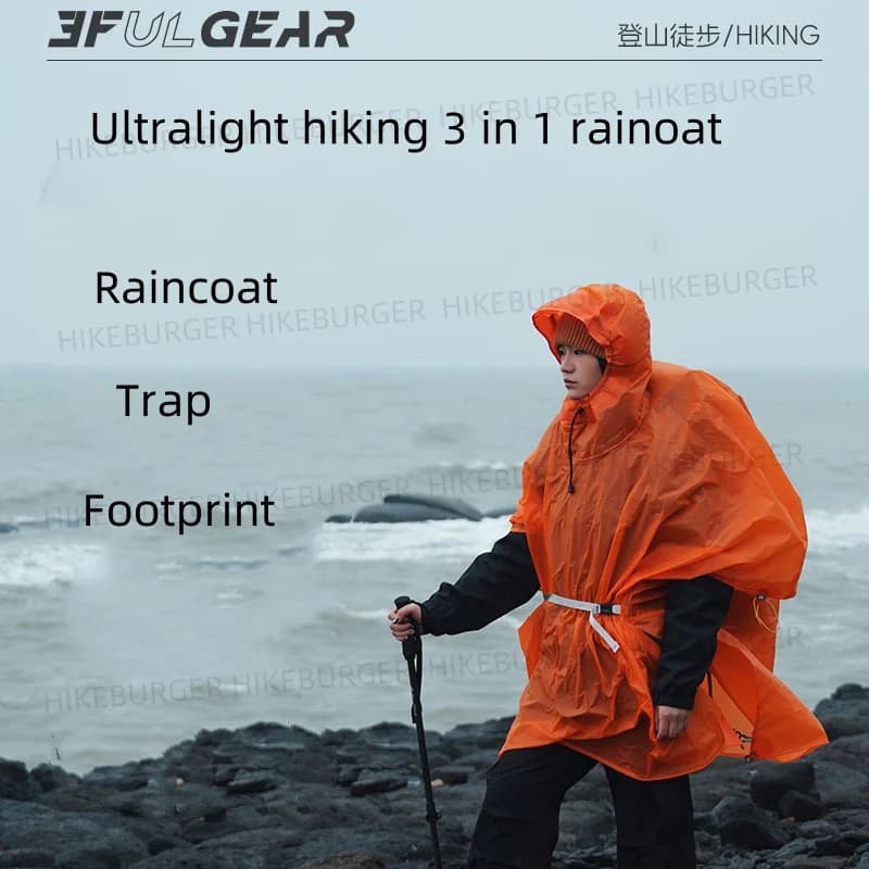 3F UL GEAR 3 in1 Rain Poncho Outdoor Camping Raincoat Ultralight Portable Multifunctional Poncho Waterproof Hiking Backpacking