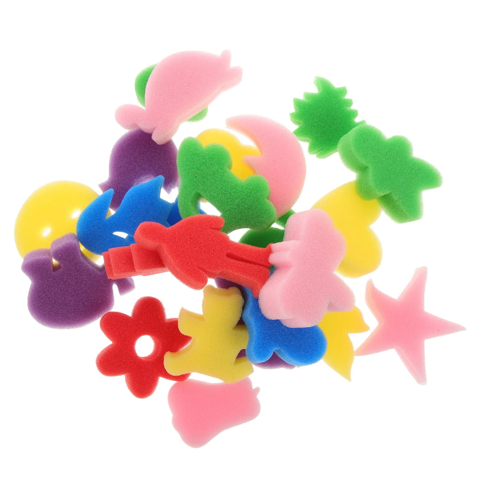 Set di 24 Timbri Creativi in Spugna per Bambini dai 3-6 Anni, Forme di Pesce, Fiore, Albero, Foglia, Elefante, Gatto, Tartaruga, Coniglio, Pera per Attività Artistiche