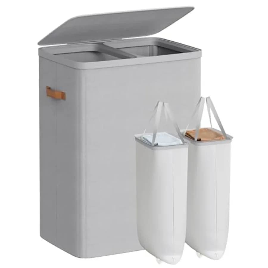 Basket for Bucato from 44,9 Gallon Basket for 2 compartments, easy to mount, with lid and handles, removable inner bags, 22 x 15,7 x 29,5