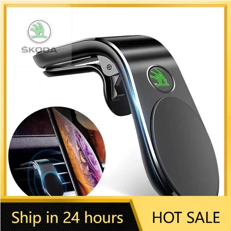 Magnetic Car Phone Holder Metal Stand Accessories For Skoda Kamiq Kodiaq Karoq Yeti Octavia Fabia Rapid Superb Scala Roomster