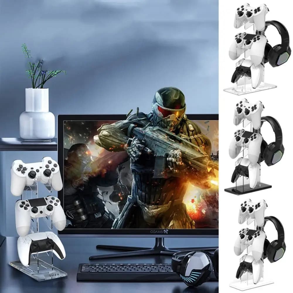 Supporto per controller durevole in acrilico a 3 strati Supporto per maniglia da gioco bianco nero Espositore per cuffie universali trasparenti