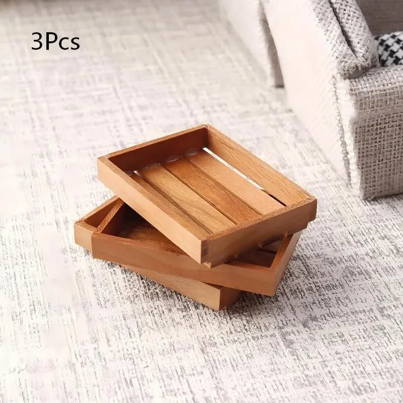 Cesto portaoggetti in legno per casa delle bambole, organizer per mini scene, accessori, decorazioni per la stanza e regalo