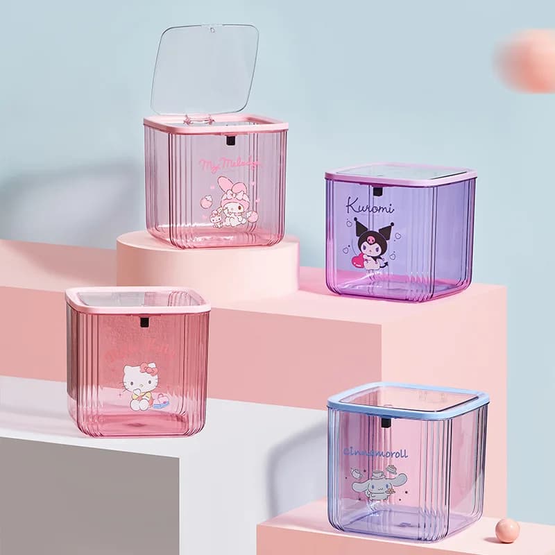 Cestino da Scrivania Hello Kitty, Regalo Kawaii per Ragazze, Accessori per Donne, Anime con Coperchio, Decorazione da Scrivania, Vendita all'Ingrosso