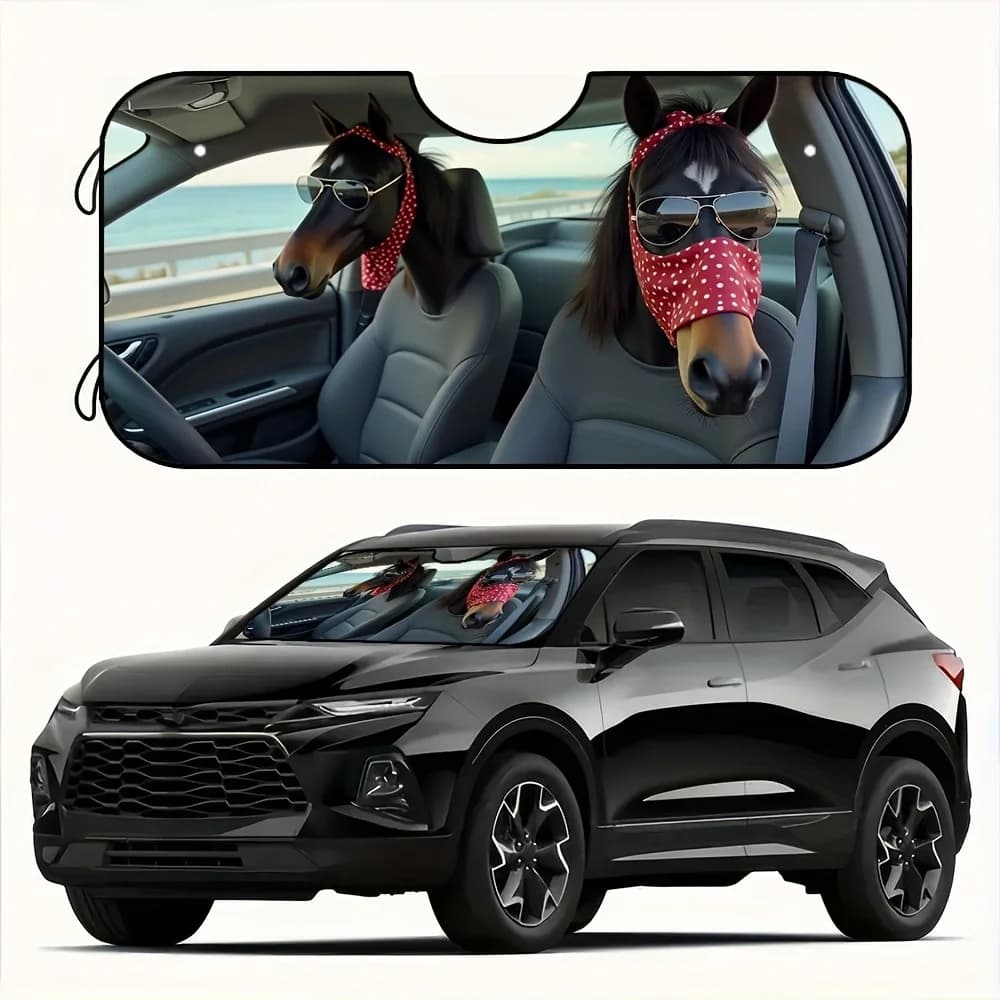 1 pz, conducente di cavallo auto parasole famiglia auto finestrino anteriore parabrezza animale modello auto parasole per auto contatore luce solare automobilistica