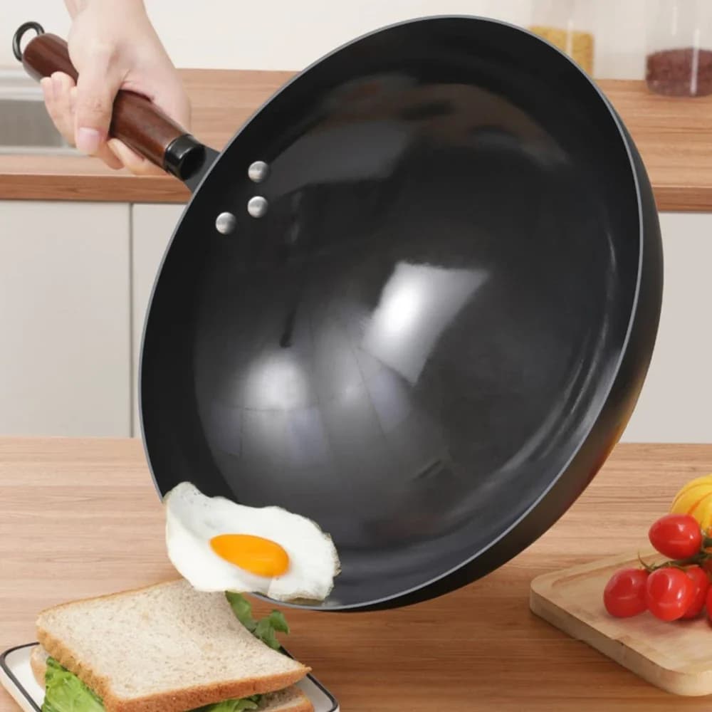 32cm Uncoated Wok Pot Frying Pan Home High Quality Handmade Cooking Kitchen Cookware Chinese Traditional Non-stick Iron Pan