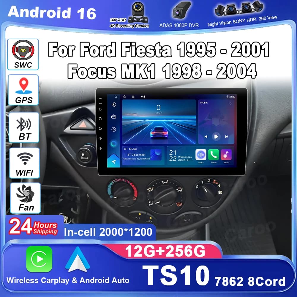 Autoradio Wireless CarPlay Android 16 per Ford Fiesta 1995-2001 Focus MK1 1998-2004 GPS DSP Senza DVD 2Din Sistemi Intelligenti 4G