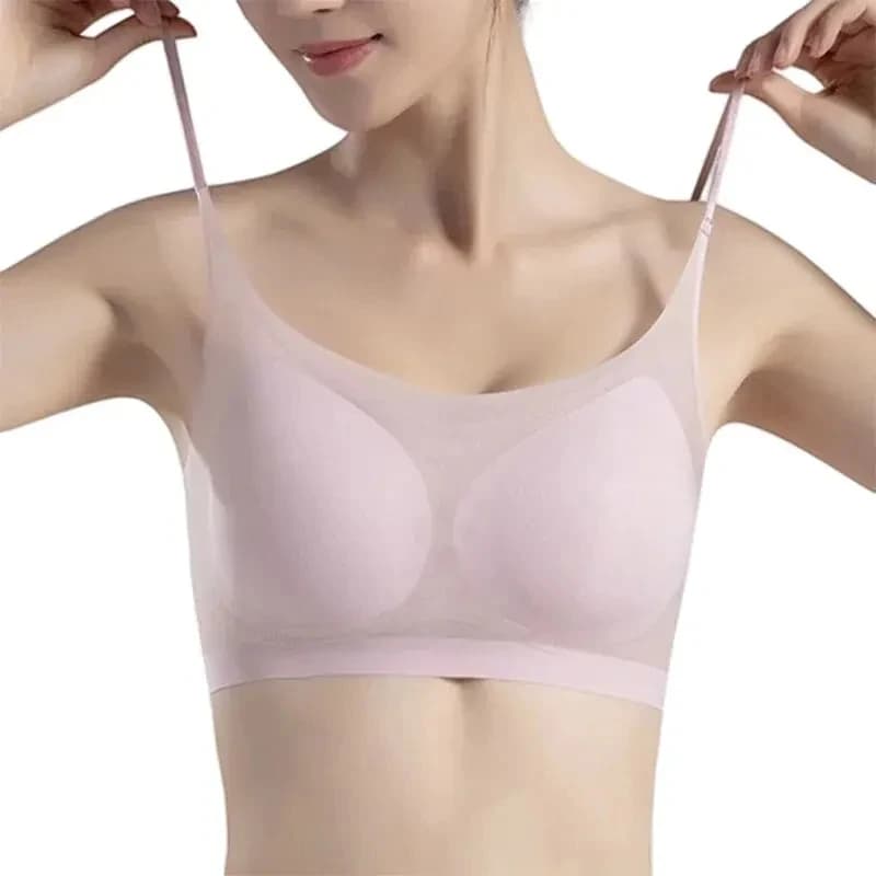 Intimo senza cuciture in seta di ghiaccio ultra sottile da donna Taglie forti Top sexy Morbido e traspirante Lingerie solida senza fili Reggiseno imbottito raccolto