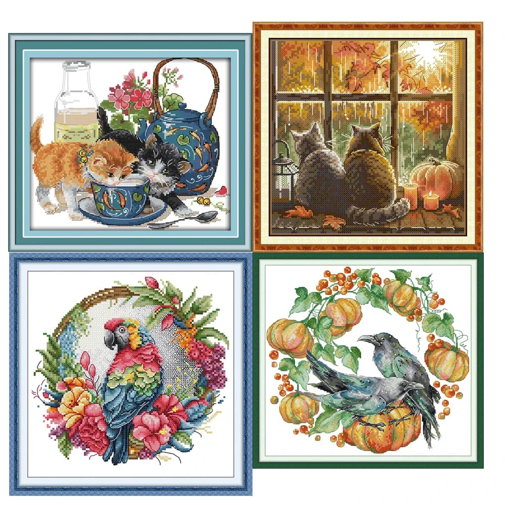 Joy Sunday Animals Patterns Cross Stitch Kit 16/14/11CT DMC Thread Counted Printed Canvas DIY Embroidery for Adults Needlework