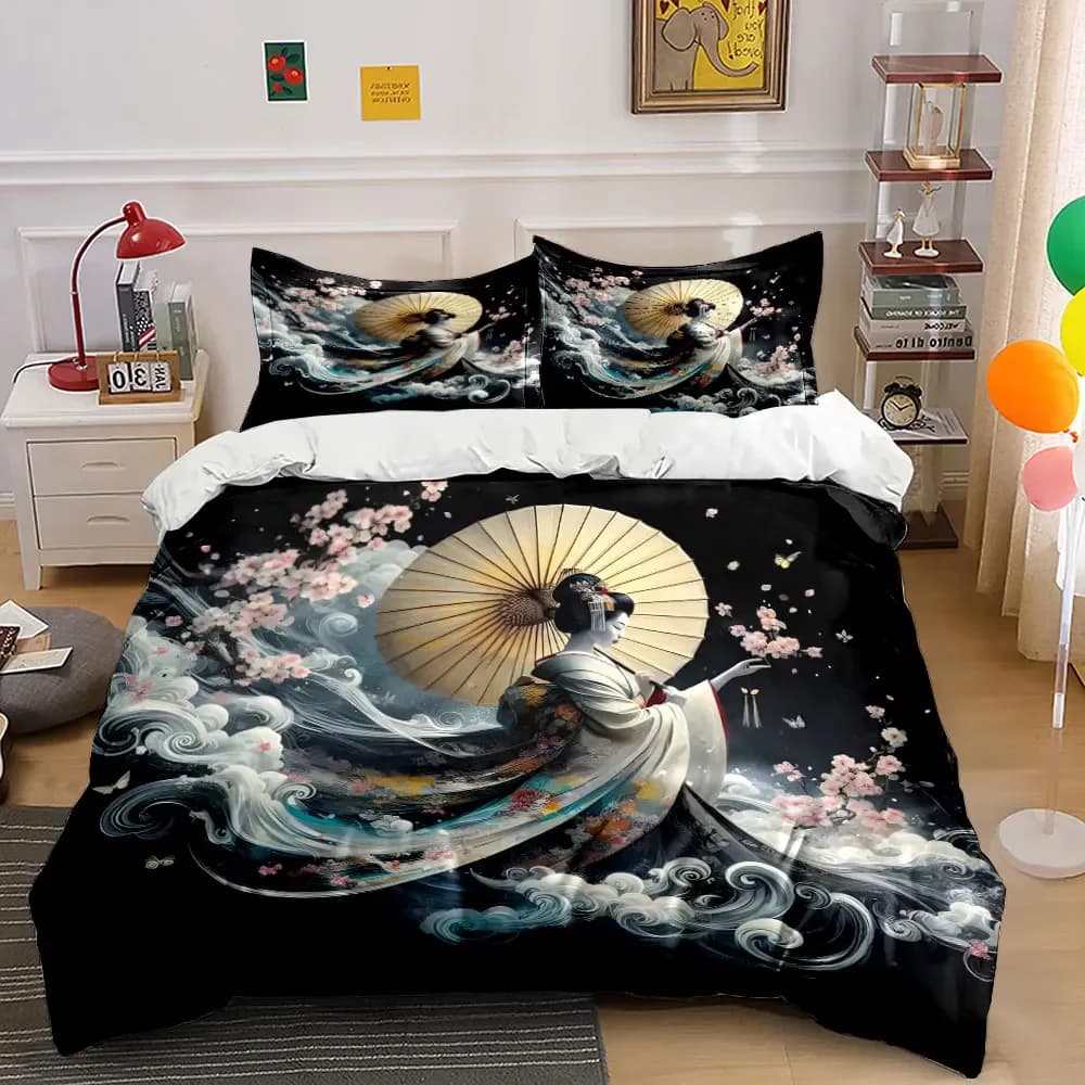 "Japanese Art Decor Set" Soft Comfortable Duvet Cover Bedding Set Included 1*Duvet Cover & 2*Pillowcases, gift