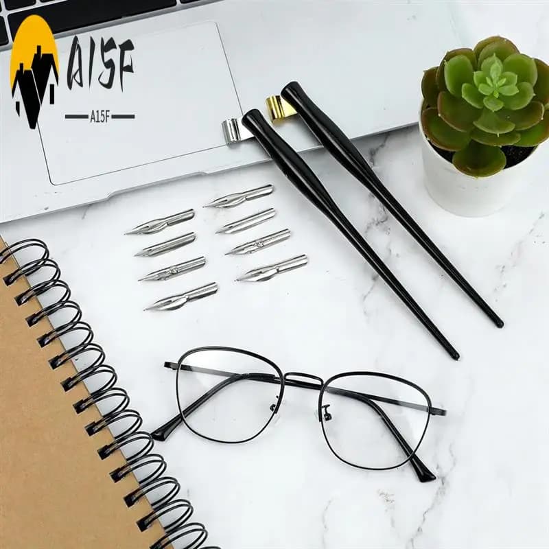 A15F-10PCS Oblique Calligraphy Dip Pen Set Comic Pen Nib Set Fluid Writer Pen, 2-In-1 Drawing Pen Holder With 8 Pieces Nibs
