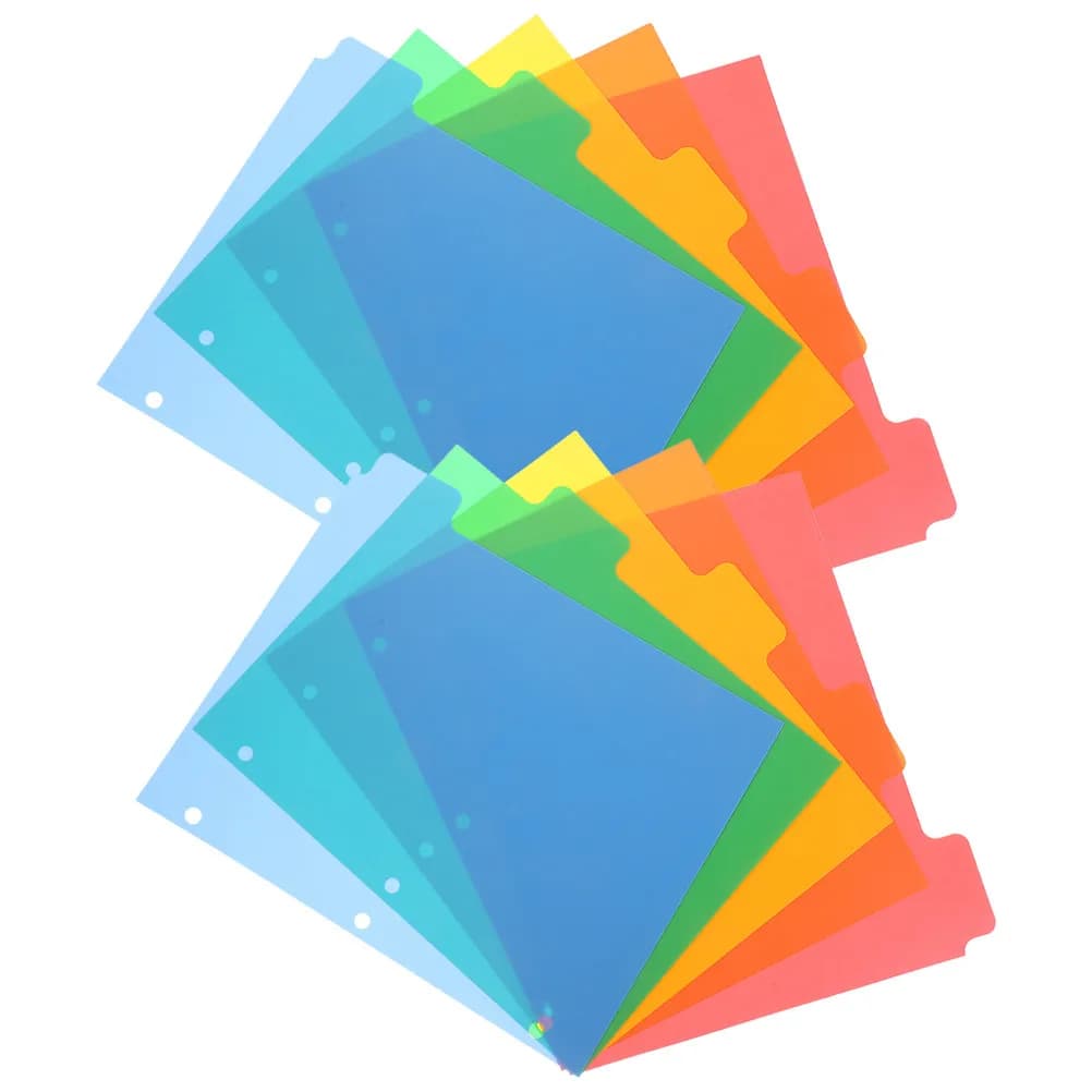 10 divisori per raccoglitori A4 in plastica colorata con etichette scrivibili per quaderni, agende, blocchi note e organizzazione di fogli sfusi