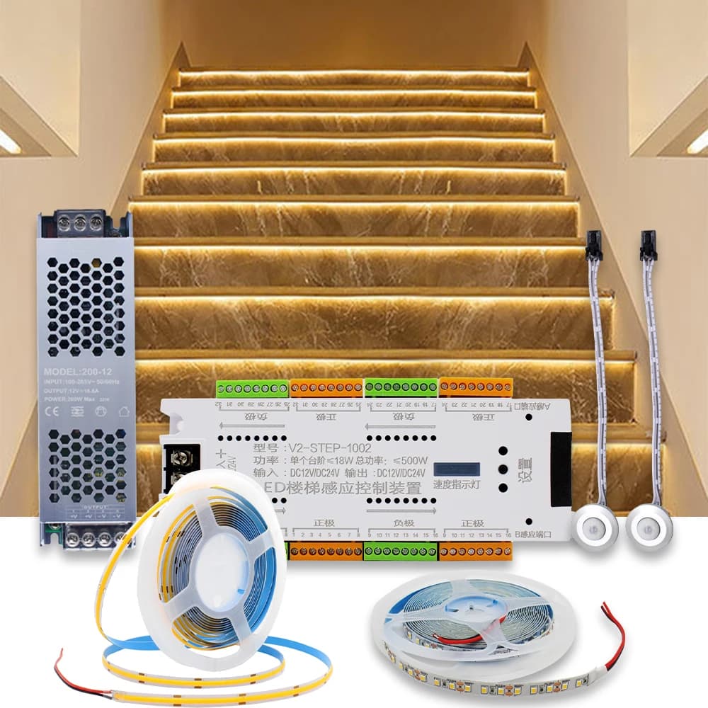 DC 12V 24V 32 canali Controller sensore di movimento per scale Sensore PIR Luce notturna Scala interna automatica per lampada a striscia LED