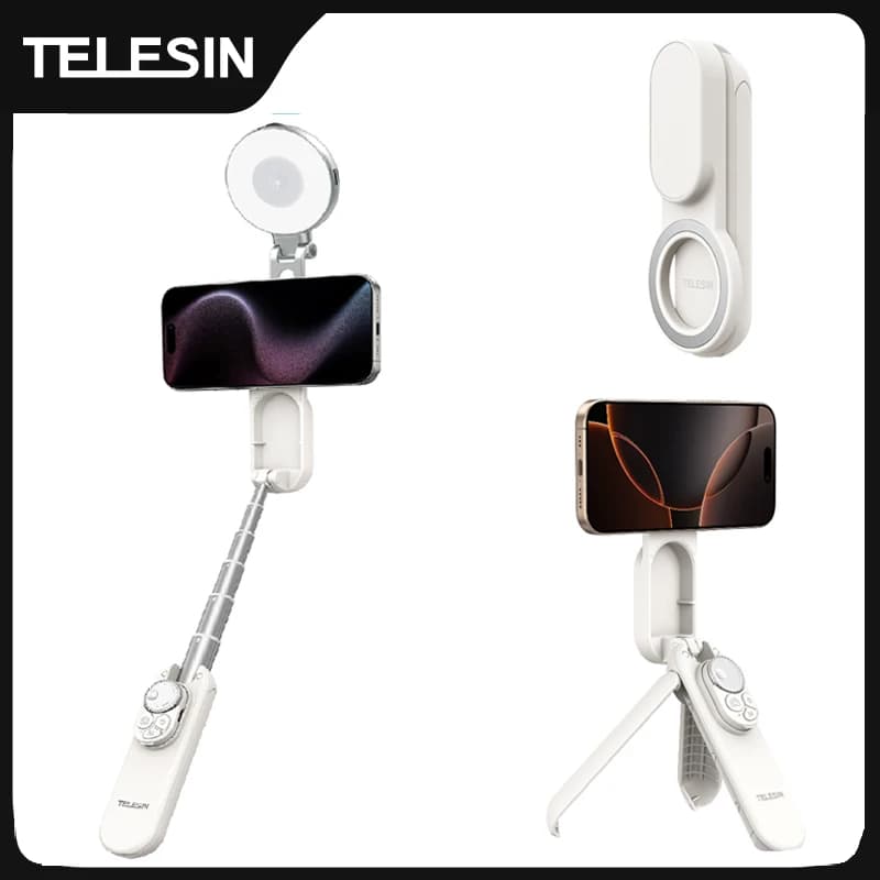 TELEISN Mini Treppiede Magnetico Intelligente con Zoom per Smartphone, Bastone Selfie Remoto per iPhone 17 16 15 14 13 Pro Promax HUAWEI XIAOMI SAMSUNG