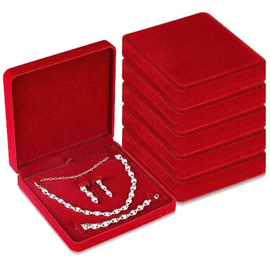 Set di 6 Scatole in Velluto per Gioielli, Espositore per Orecchini, Anelli, Bracciali, Collane, Confezione Regalo, Custodia per Collana di Perle per la Mamma