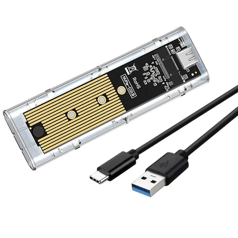 Case SSD M.2 NVME PCIe NGFF SATA Dual Protocol, Box Esterno Trasparente USB Type-C 10Gbps per SSD PCI-E M2