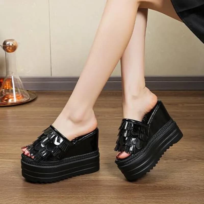 Luxury New Slippers Women 2026 Summer All-match High Heels 12cm Thick Bottom Platform Wedge Heel Sandals Outside Casual Slippers