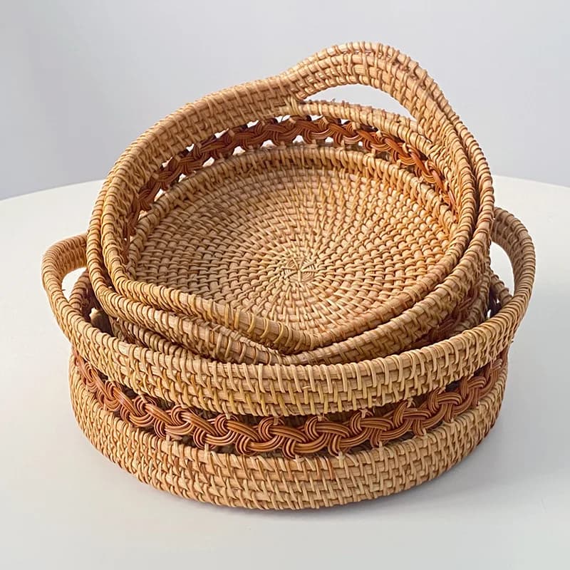 3pc/set Nordic Hand-woven Basket Coffee Table Desktop Dried Fruit Snack Plate Storage Box Picnic Fruit Basket