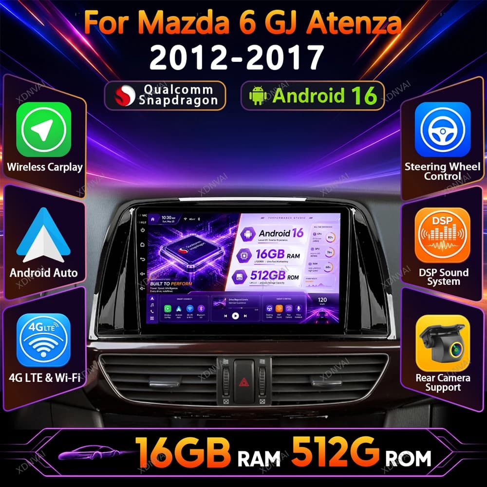 Android 16 Multimedia For Mazda 6 GJ Atenza 2012 2013 2014 2015 2016 2017 Car Radio Video Player RDS 5G WIFI Carplay Navigation