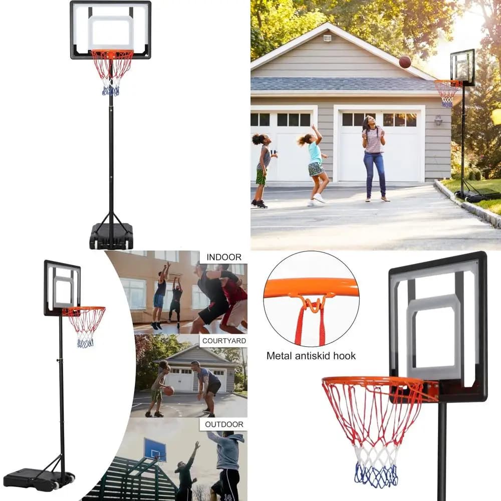 height adjustable youth basketball basket from 5,1-6,9 feet/6,9-8,5 feet portable system with wheels for indoor and outdoor use