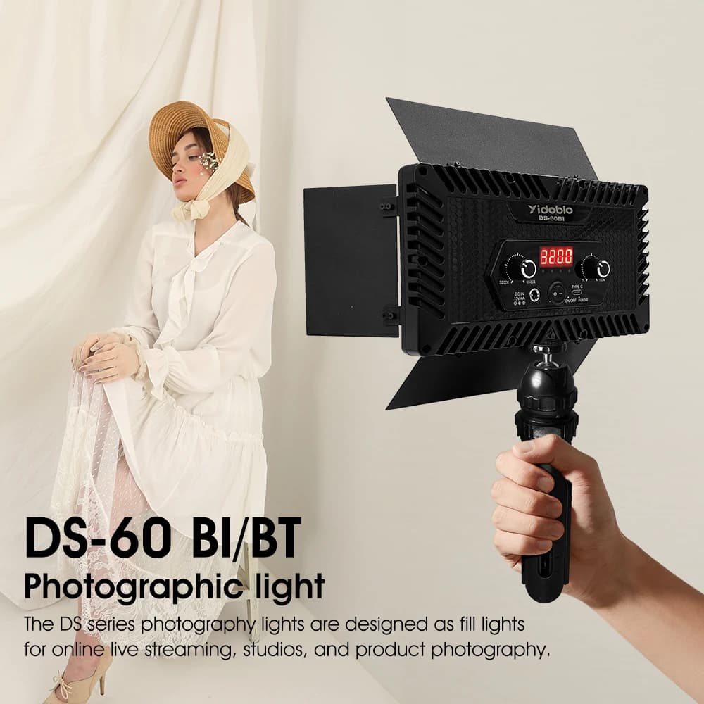 Portable Video Light DS60BI Photography Selfie Light 60W Dimmable Panel Lighting for Photo Studio Live Stream Fill Lamp