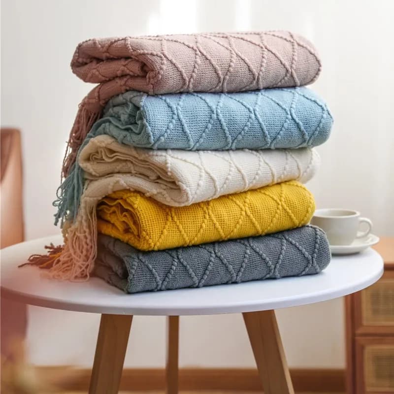 Knitted Blanket Sofa Cover Blanket Tassel Thin Air Conditioned Office Nap Blanket Summer Afternoon Sleep Blanket Small Plush ...