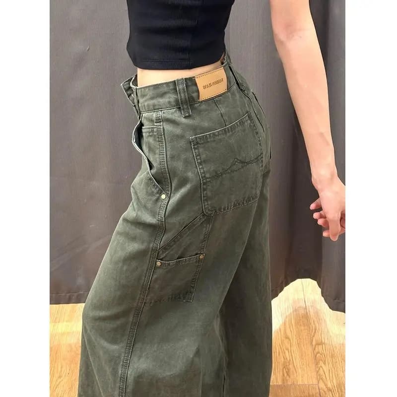 Y2K Style Wide Leg Jeans Straight Cut Female Fashionable High Waist Distressed Pink Denim Casual Versatile Summer New Ar...