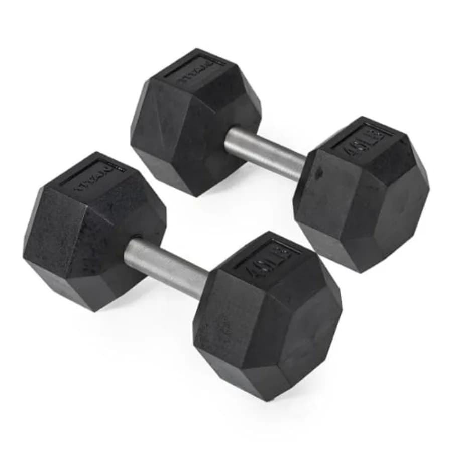 Manubri Esagonali Rivestiti in Gomma Nera da 40 LB (Coppia) con Manico Dritto in Acciaio Inossidabile per Allenamento della Forza e Allenamento Completo