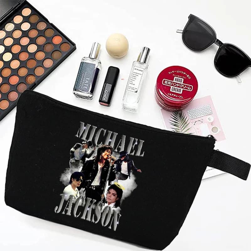 Musician Michael Jackson Canvas Pencil Case for Students Anime Cartoon Printed Cosmetic Bag Women Portable Fashion Washing Pouch