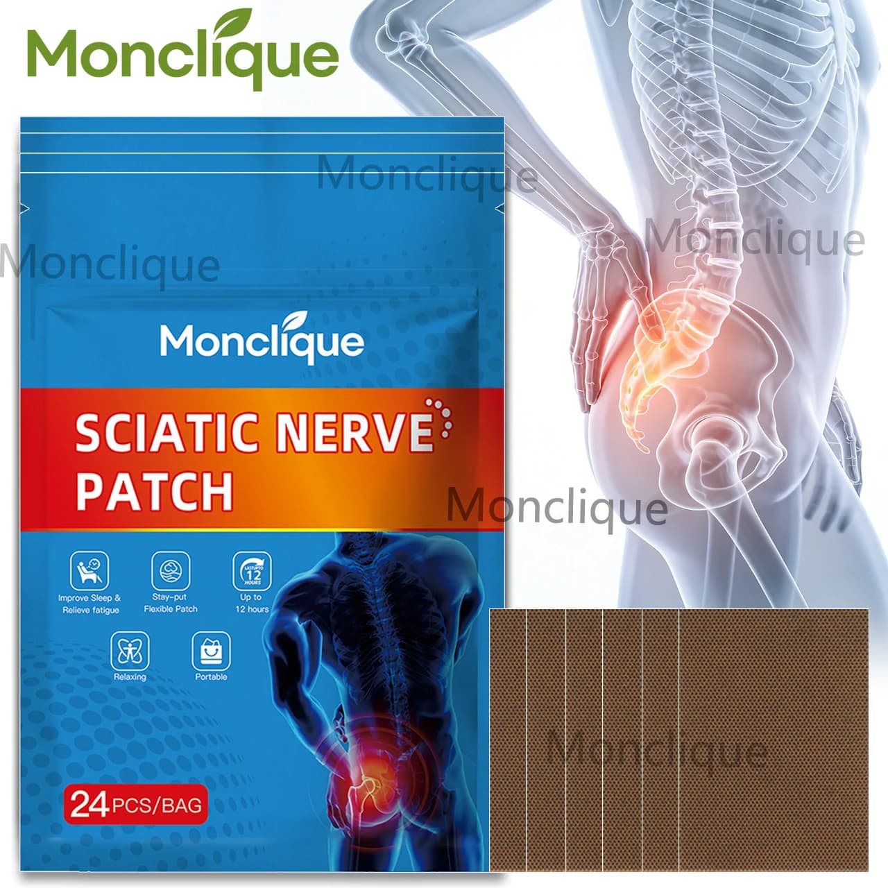 24/96PCS Sciatic Nerve Massage Patch Health Care Patch Lumbar Support Bandage Breathable Muscle Relaxation Tools